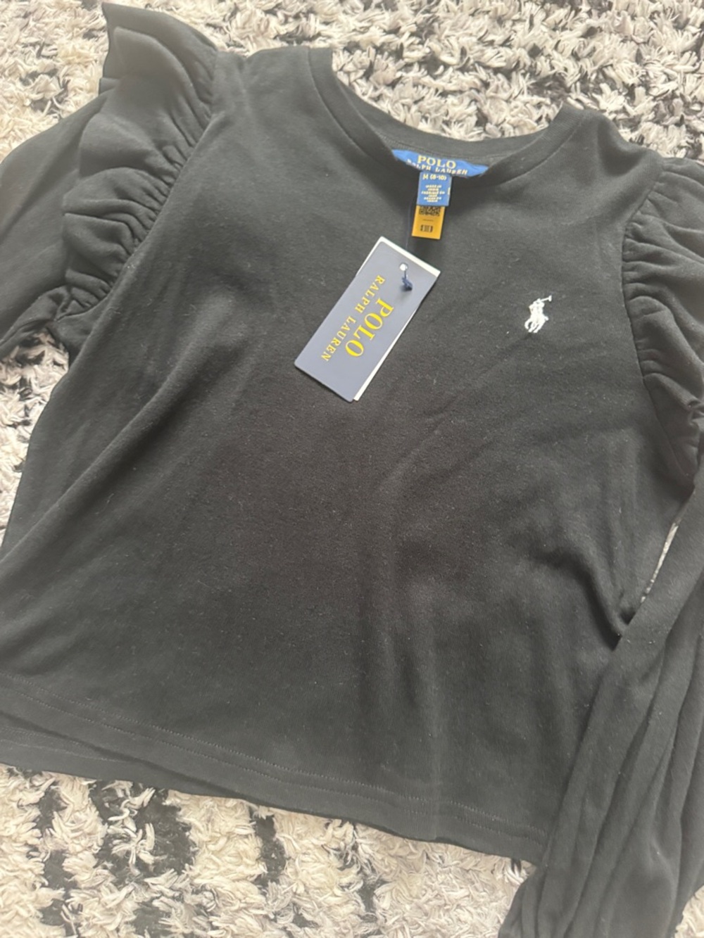 Polo by Ralph Lauren Black Long-Sleeve Ruffle Shoulder Tee